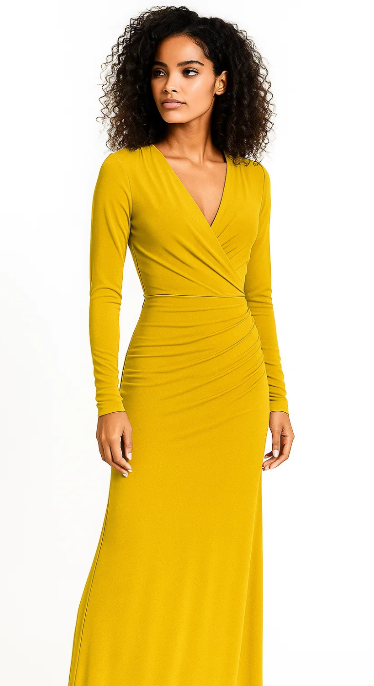 Long-sleeved Ruched Gown
