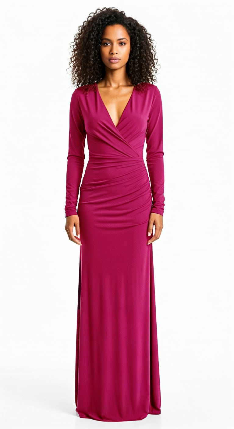 Long-sleeved Ruched Gown